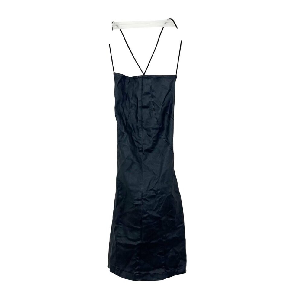 Edikted Dani Faux Leather Lace Up Mini Dress Black Sleeveless Open Back Size XS